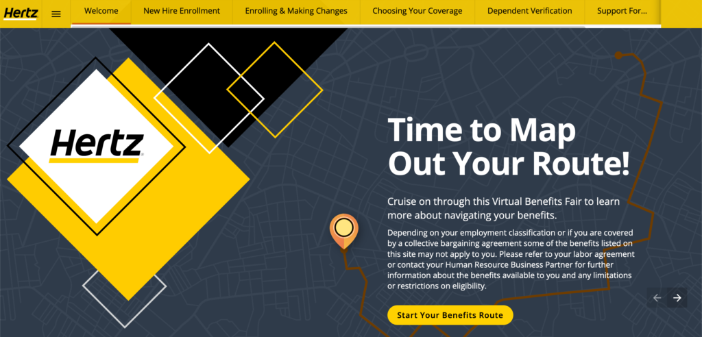 una captura de pantalla del sitio web interactivo de la Feria Virtual de Beneficios de Hertz